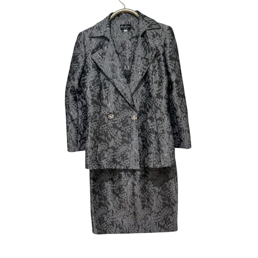 ViNTaGe Karen Lawrence Metallic Silver Paisley Brocade Suit 14